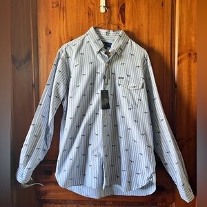 RALPH LAUREN Light Blue & White Pointing Dog-Print Button-Down Shirt